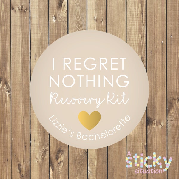 Recovery Kit Stickers, Bachelorette, Hen Party, I regret nothing sticker, party favours, birthday, survival kit, bridal shower, Personalized