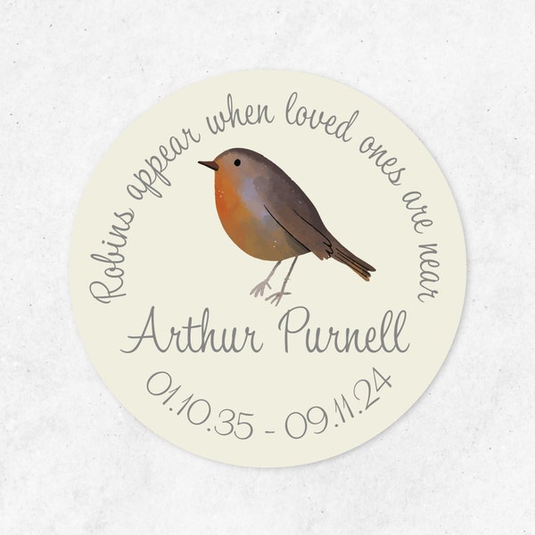 Personalised Memorial Stickers, Funeral Stickers, Memorial Label, Bird Seed Labels, Remembrance Stickers, Celebration of Life Favours, Robin