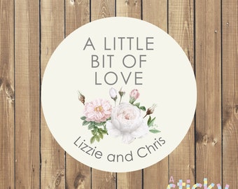 Wedding Stickers, Wedding Labels, A Little Bit of Love, Wedding Favor Sticker, Wedding Favour, Wedding Favor Labels, Floral, Personalized