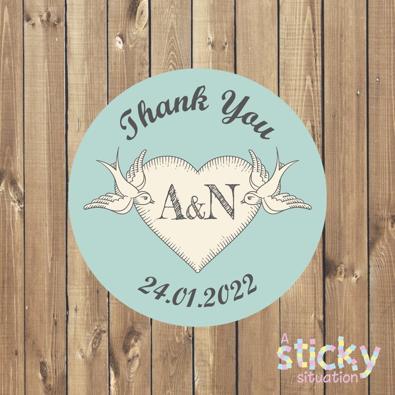 Wedding Stickers, Monogram Stickers, Wedding Favor Stickers, Thank You Stickers, Tattoo, Swallow, Nautical, Beach, Traditional, Personalized image 1