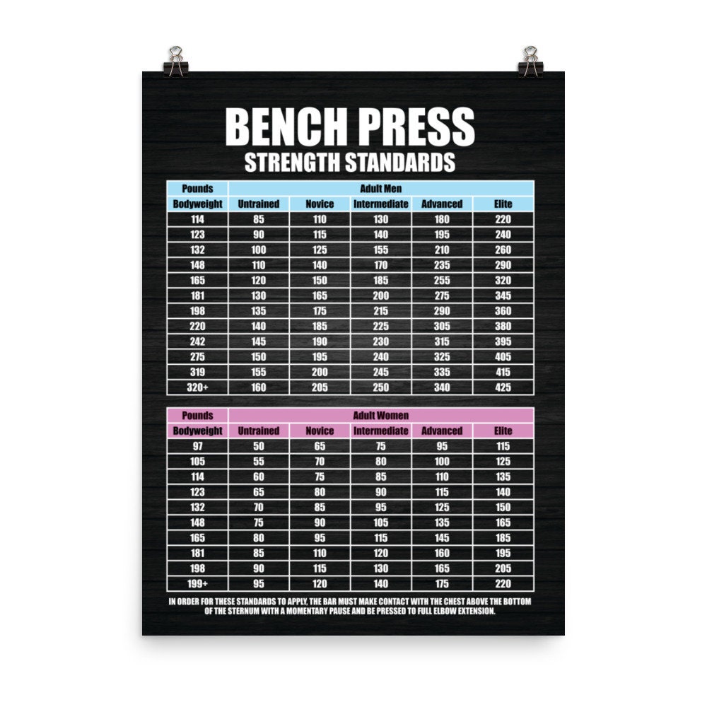 Bench Press Strength Standards Chart Gym Poster Prints Etsy UK