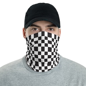 Checkered Pattern, checkered, checkerboard, checkers, checker, pattern, black and white - Neck Gaiter