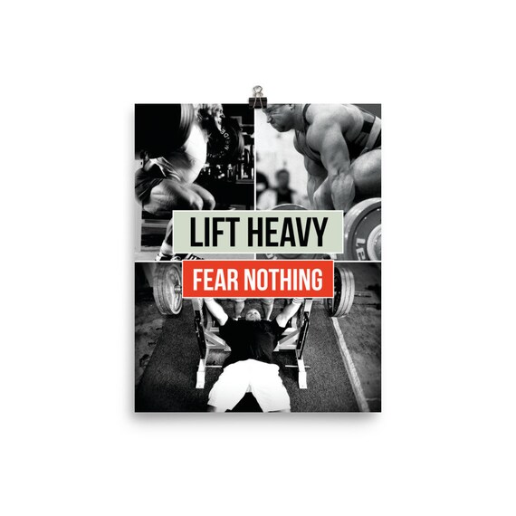 Lift Heavy Fear Nothing Gym Poster Motivational Prints Gift Bodybuilding Weightlifting Powerlifting Crossfit Wod Fitness Workout