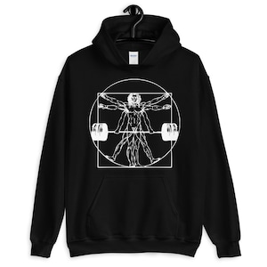 Vitruvian Barbell Man - Gift For Bodybuilding, Weightlifting, Powerlifting, Crossfit, WOD, Fitness, Workout - Unisex Hoodie