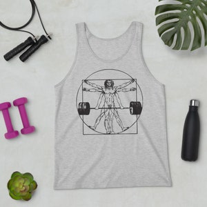 Vitruvian Langhantel Mann, Geschenk für Bodybuilding, Gewichtheben, Powerlifting, Crossfit, WOD, Fitness, Training, Gym - Unisex Tank-Top