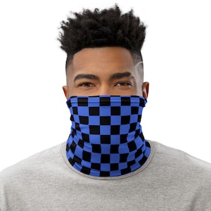Checkered Mask, blue, checkers, checkered pattern, patterned, pattern, checkered, cute, abstract, face mask - Neck Gaiter