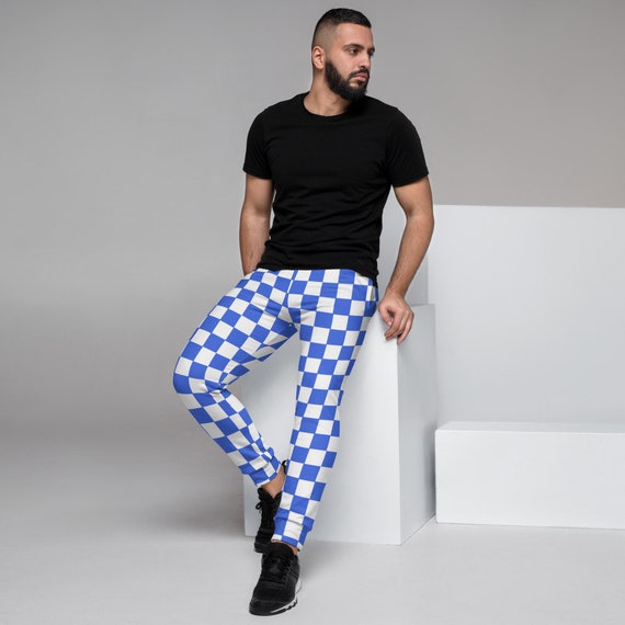 Checkered Pattern Blue and White Joggers With -