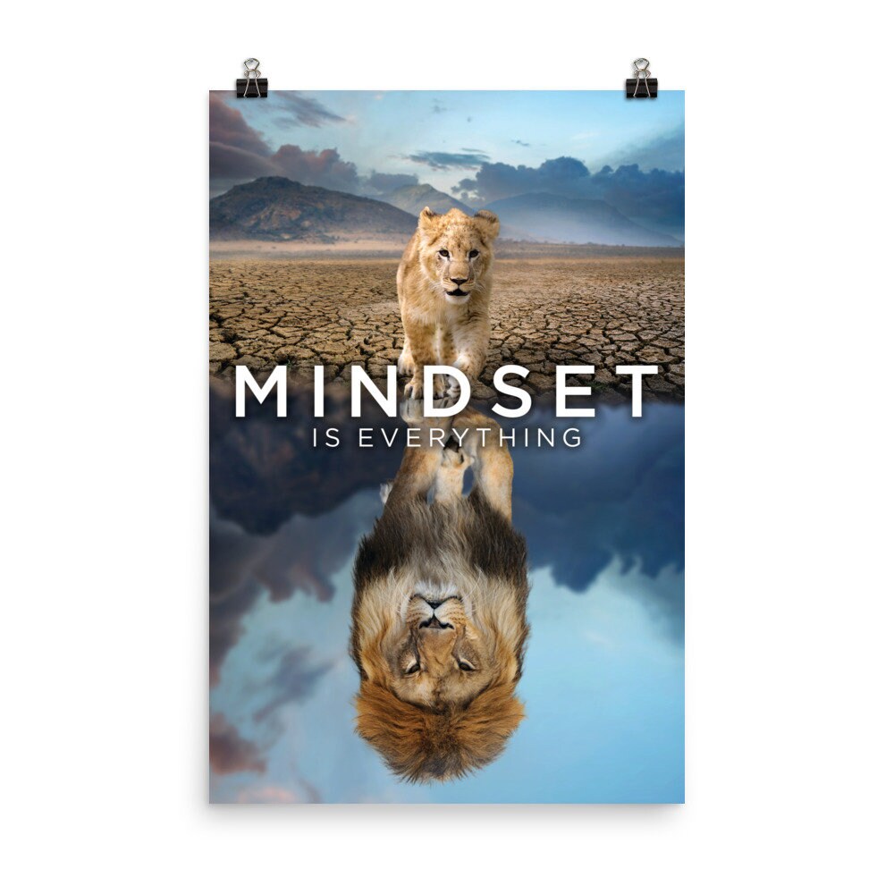 Mindset Lion Reflection Lion Poster Hustle Entrepreneur Etsy UK