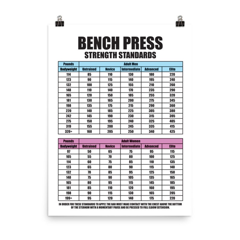 Bench Press Strength Standards Chart Gym Poster Prints Etsy