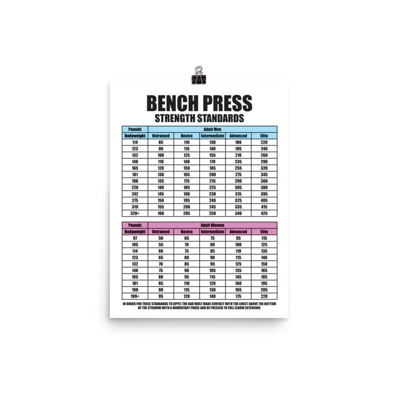 Bench Press Strength Standards Chart Gym Poster Prints Etsy