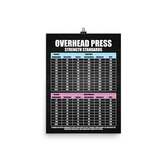 Overhead Press Strength Standards Chart Gym Poster Prints Etsy