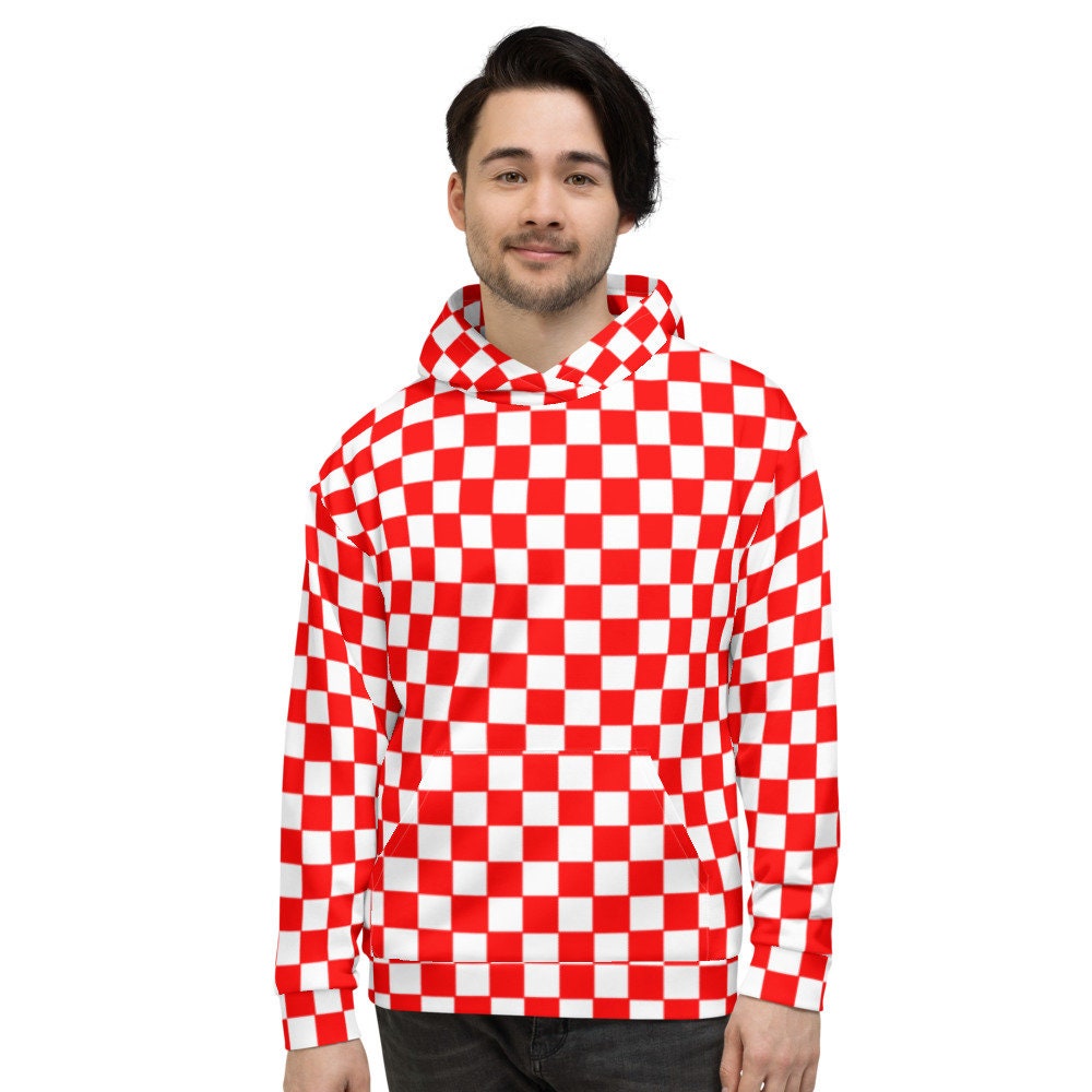Red and white sales checkered hoodie
