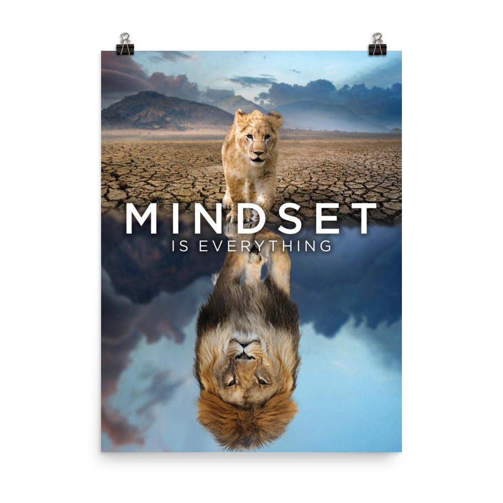 Mindset Lion Reflection Lion Poster Hustle Entrepreneur Etsy UK
