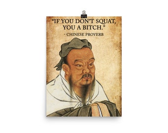 Squat, Funny Chinese Proverb, Gym Poster, Motivational Prints, Bodybuilding, Weightlifting, Powerlifting, Crossfit, WOD, Fitness, Workout