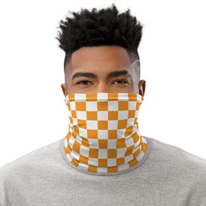 Checkered Pattern, checkered, checkerboard, checkers, checker, pattern, orange and white - Neck Gaiter