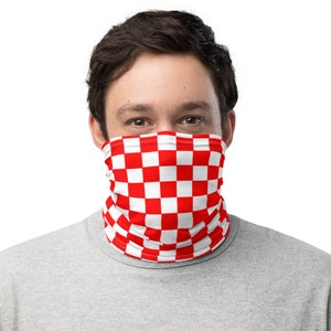 Checkered Mask, red, checkers, checkered pattern, patterned, pattern, checkered, cute, abstract, face mask - Neck Gaiter