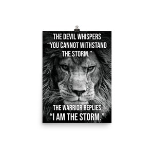 Sono la tempesta, guerriero, leone, poster della palestra, stampe motivazionali, bodybuilding, sollevamento pesi, powerlifting, crossfit, WOD, fitness, allenamento