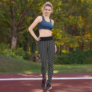 Flower of life, sacred geometry, mandala, geometry, abstract, namaste, spiritual, seed of life, circle of life - Yoga Leggings (Black)