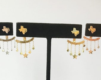 Texas Stud Earrings with Stars Ear Jacket