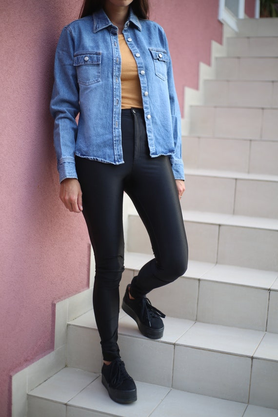 Vintage Denim Jeans Minimalist Shirt Jacket Vintage Woman - Etsy