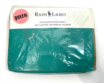 1993 Ralph Lauren Home Collection Drap-housse classique émeraude pour grand lit avec poche profonde