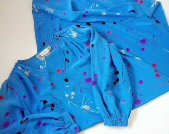 Amazing Vintage Neiman-Marcus Free Size 100% Silk Muumuu in Electric Blue