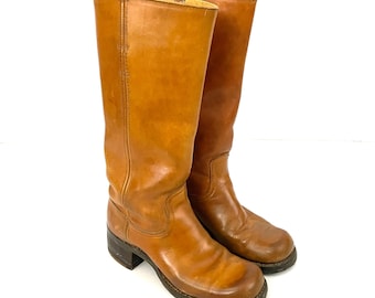 Stivali vintage anni '60/'70 Frye Campus 14L Saddle Tan da donna, taglia 5.5B