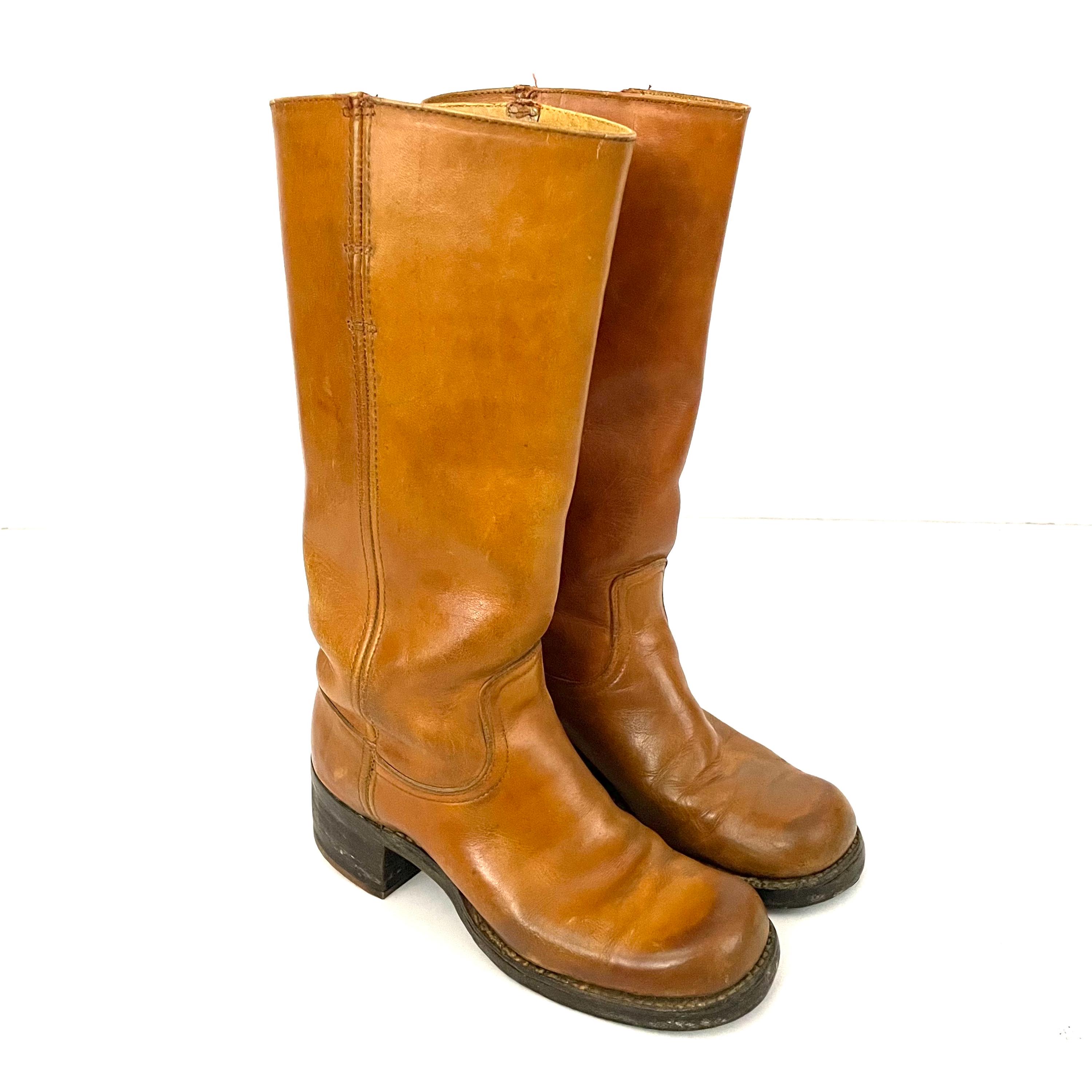 Vintage 60s/70s Black Label Frye Campus 14L Boots Saddle Tan