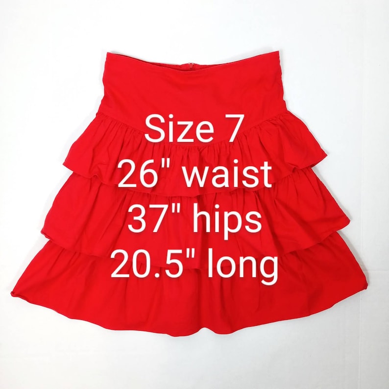 1980/'s Joni Blair Bright Red Triple Tiered Ruffled Party Skirt 26 Waist Vintage Junior size 7 Today/'s Size 2