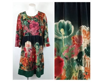 Serengeti Catalog Floral Stretch Velvet Long Sleeve Babydoll Dress Size XL