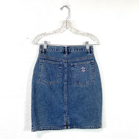 Vintage 1980s Glam Rock Acid Washed Blue Denim Mi… - image 5