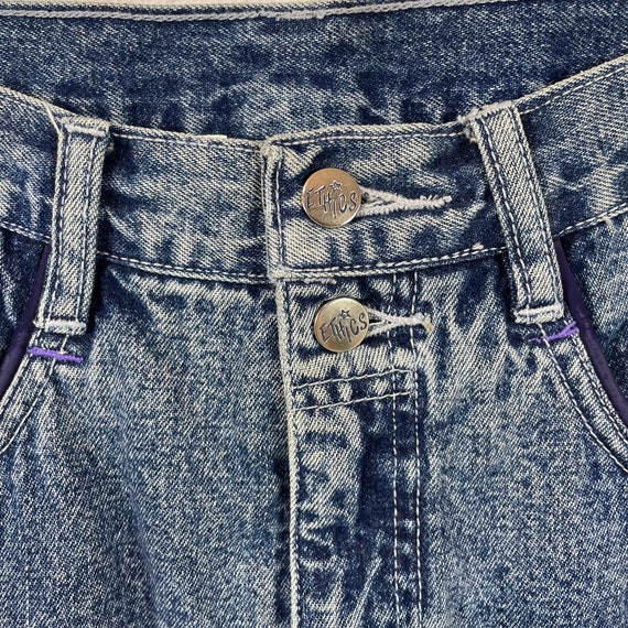 Vintage 1980s Glam Rock Acid Washed Blue Denim Mi… - image 2