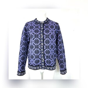 Vintage Y2K LL Bean Purple Wool Knit Nordic Cardigan Sweater Size 