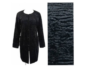 Ralph Lauren Black Faux Persian Lamb Fur Collarless Longline Topcoat Size Large