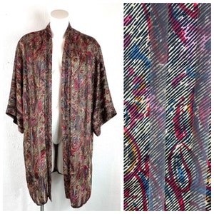 Vintage 80s Sheer Metallic Paisley Open Front Kimono Style Cardigan One Size