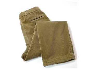 vintage Berle - Pantalon décontracté large en velours côtelé uni avec revers sur l'avant 38 x 29 cm