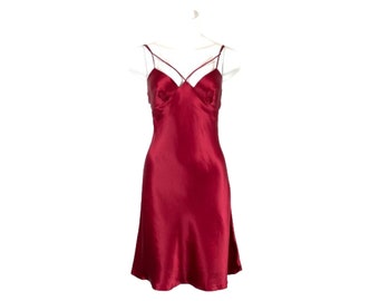 Vintage 1990s Victoria’s Secret Red Silk Strappy Slip Size Small