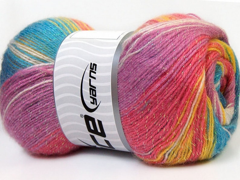 601 yards and Lilac Shades Turkish Yarn Angora Color Glitz Turquoise,Pink