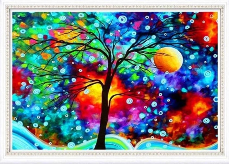 5D DIY Full Round Drill 50cm X 40cm Diamond Painting Kit Abstract Tree Mosaic Home Decor