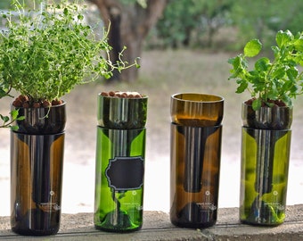 1 Self Watering Planter - Indoor Kitchen Herb Garden in a WINE BOTTLE / Gardening Wine Gift for Mom / Hydroponic Plant Windowsill Planters