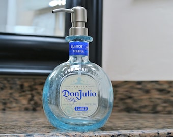 Don Julio Soap Dispenser / Birthday Gifts for Mom or Sister/ Upcycled Blue Glass Tequila Bottle Hand Soap Dispenser / Bathroom Kitchen Decor