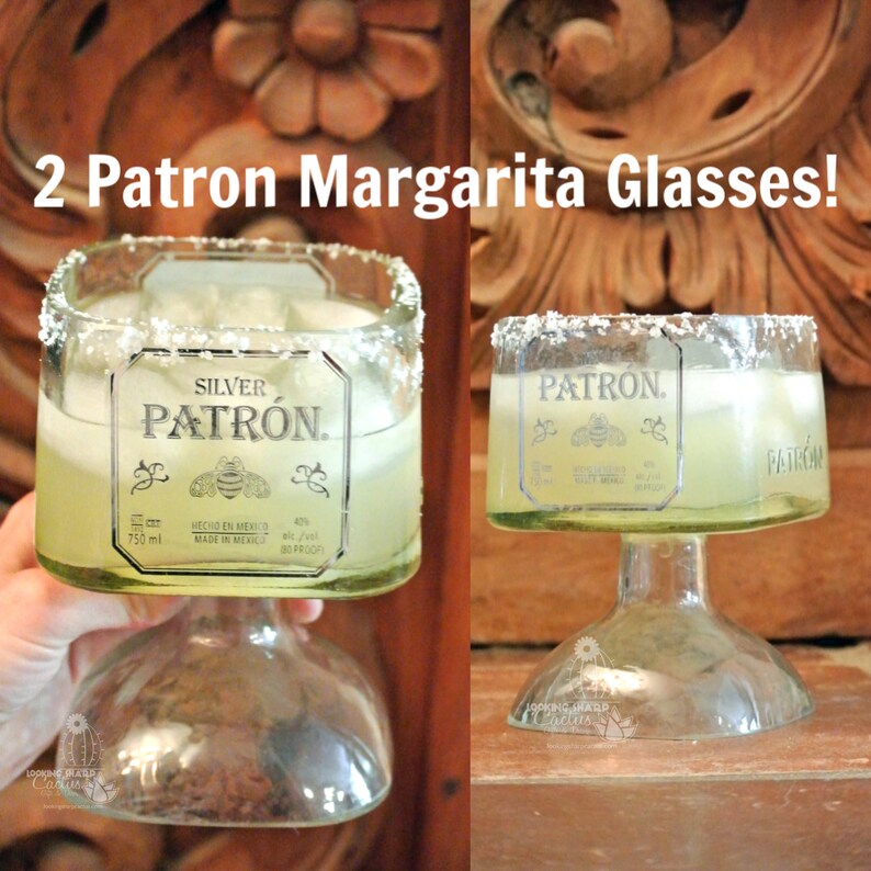 2 Patron Margarita Glasses / Margarita Bar / Patron Bottle / Etsy