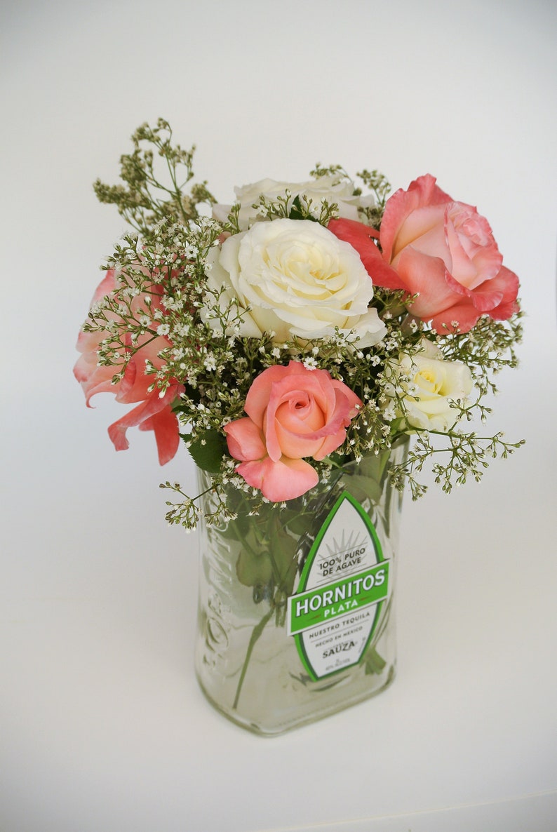 Tequila Flower Vase Hand Cut Glass / Glass Vase / Hornitos / Etsy