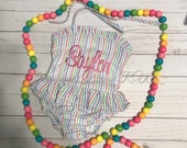 Monogrammed Girls Seersucker Swimsuit, Toddler Pastel Seersucker Swimsuit, Baby Seersucker Swimsuit, One Piece Swimsuit