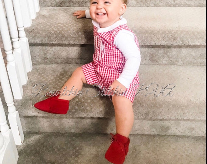 Romper Personalized Red Gingham Jon Jon Baby Fully Lined Toddler Gingham Shortall Gingham