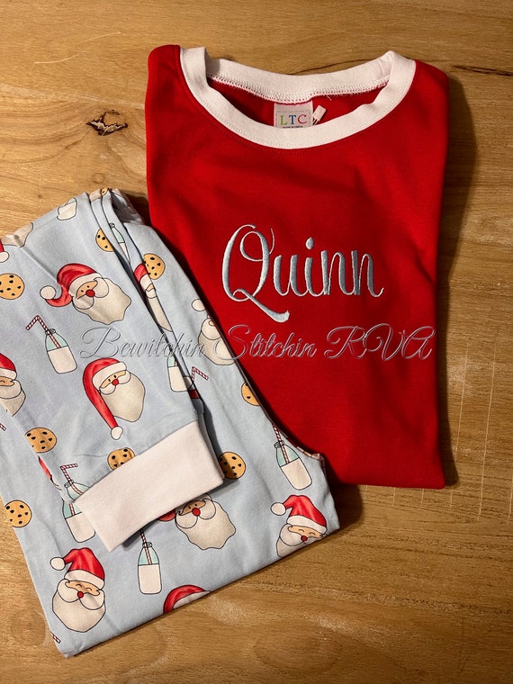 Personalized Childrens Christmas Pajamas, Cookies for Santa, Boys Pajamas, Girls Pajamas