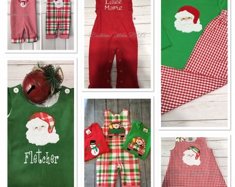 Personalized Christmas Sibling Outfits, Girls Reversible Jumper, Toddler Reversible Longall, Boys Reversible Pants and Tee, Custom
