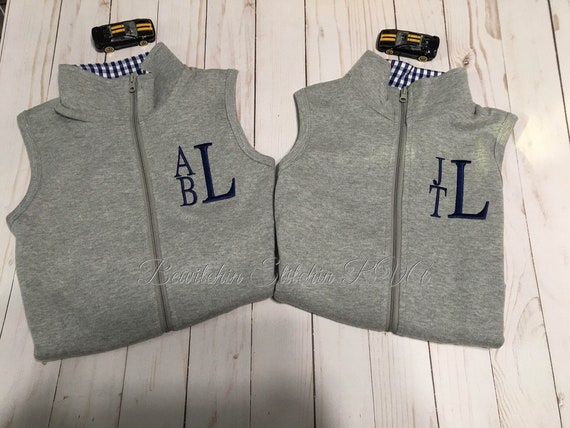 Personalized Child Zip Front Vest, Boys Vest, Toddler Vest, Boys Vest, Gray Vest, Red Vest, Gingham Trim Vest, Unisex Vest