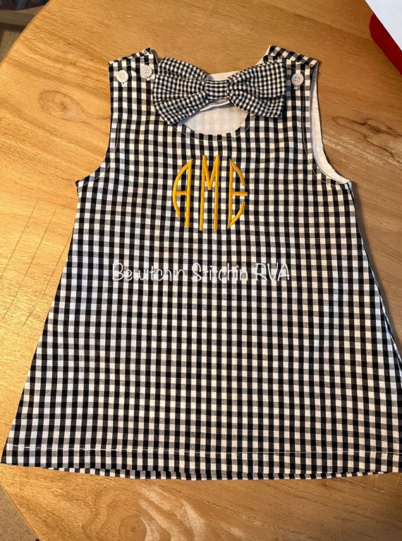 Monogrammed Black Gingham Jumper Dress, Gingham Dress, Girls Gingham Dress, Babies, Toddlers, Girls