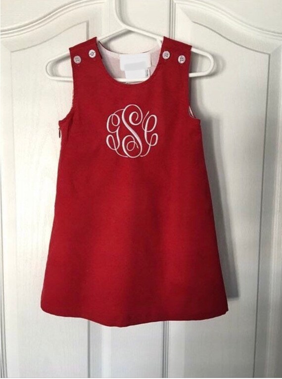 Monogrammed Corduroy Jumper Dress, Red Jumper, Christmas Dress, Corduroy, Fully Lined, toddlers, girls, navy, green, brown, Personalize